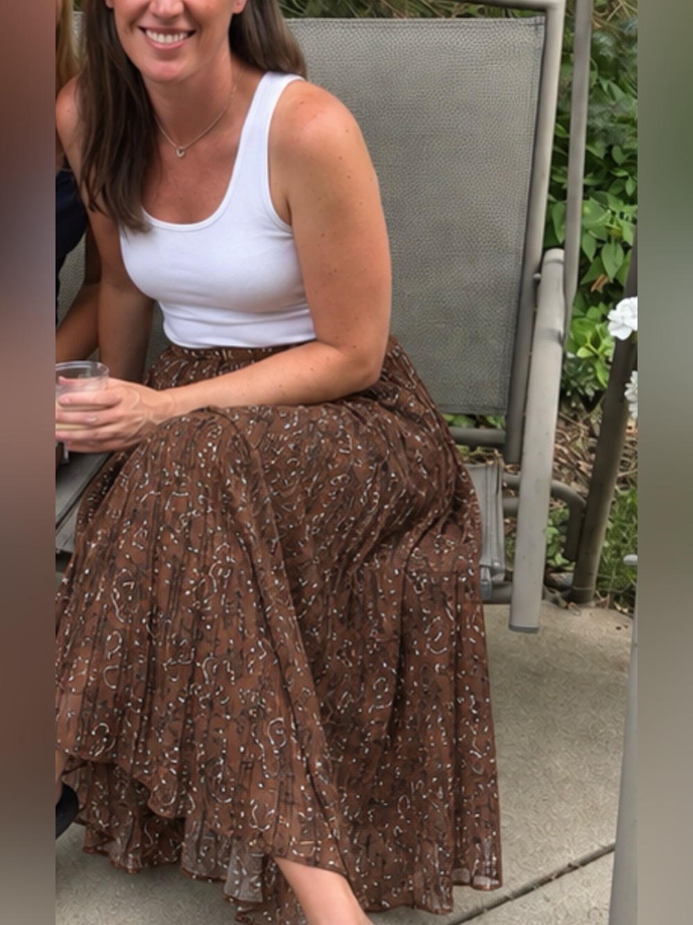 UNIQLO Women’s Chiffon Brown Printed Pleated Maxi Skirt